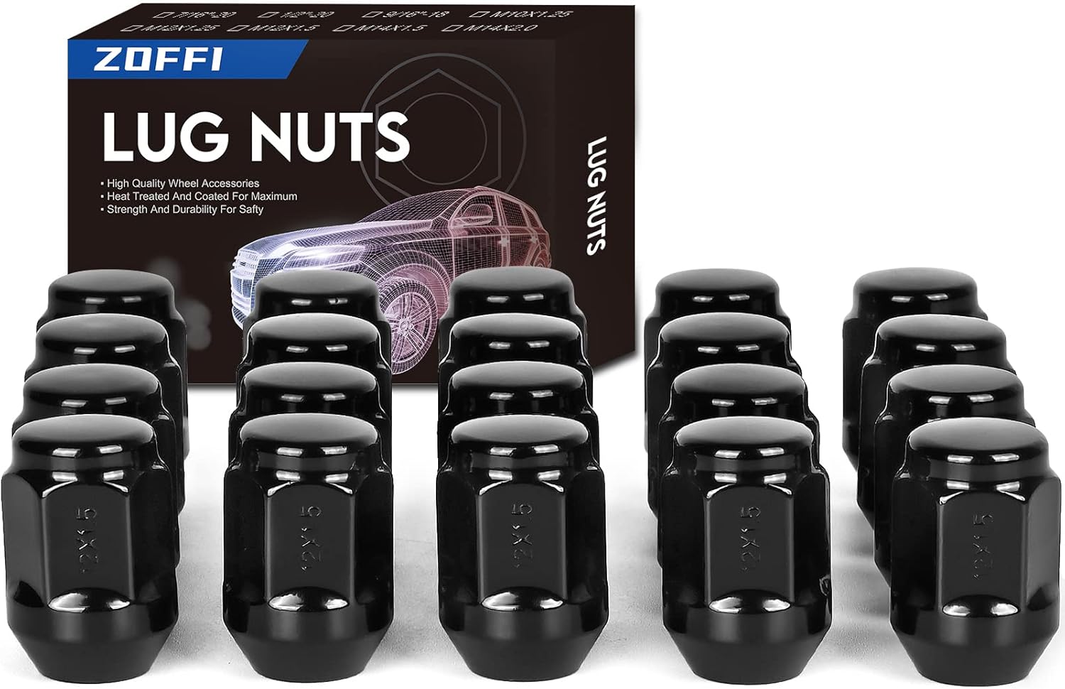 ZOFFI 20PCS M12x1.5 Black Lug Nuts Replacement for 2006