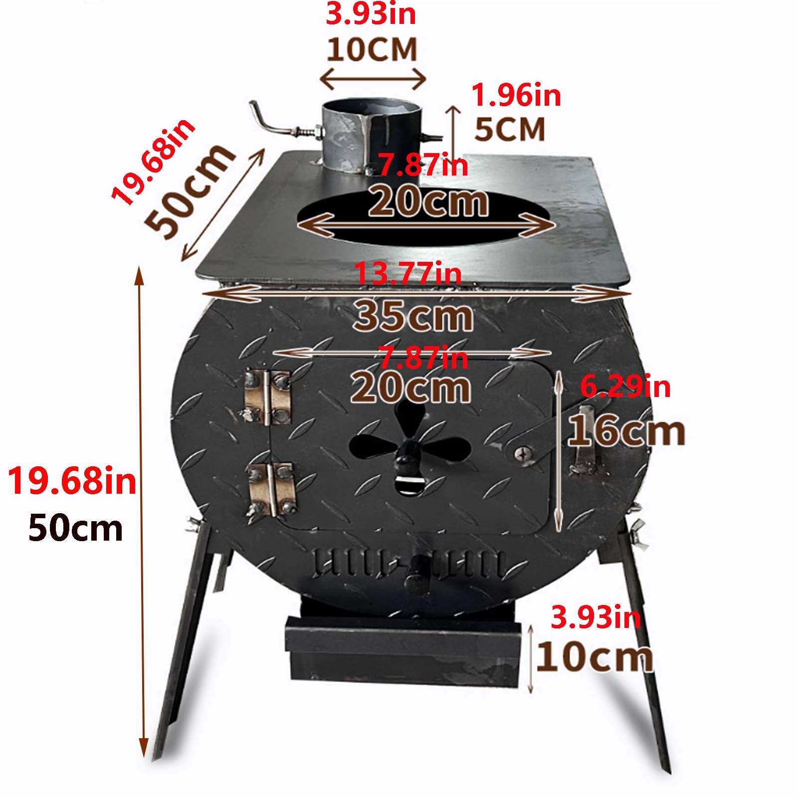 Stufa A Legna In Ferro Multifunzionale Interno & Esterno Skylight 20cm & Piedi Rimovibili, Scatola Delle Ceneri A Tiro Campeggio Casa Barbecue(50 * 35 * 50cm)