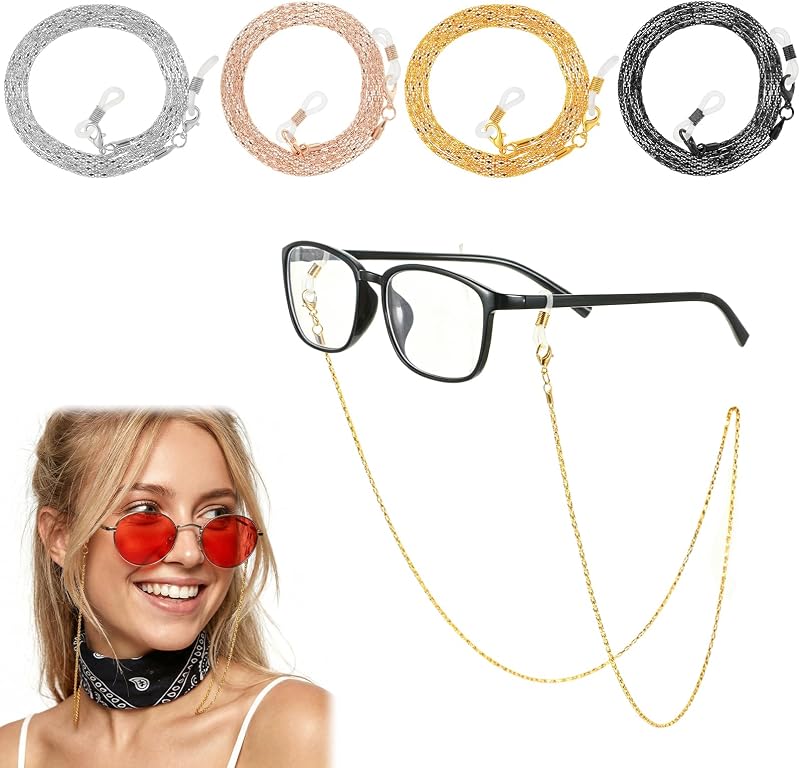 4 Pcs Eyeglass Chains for Women, Rose Gold Gold Silver Black
