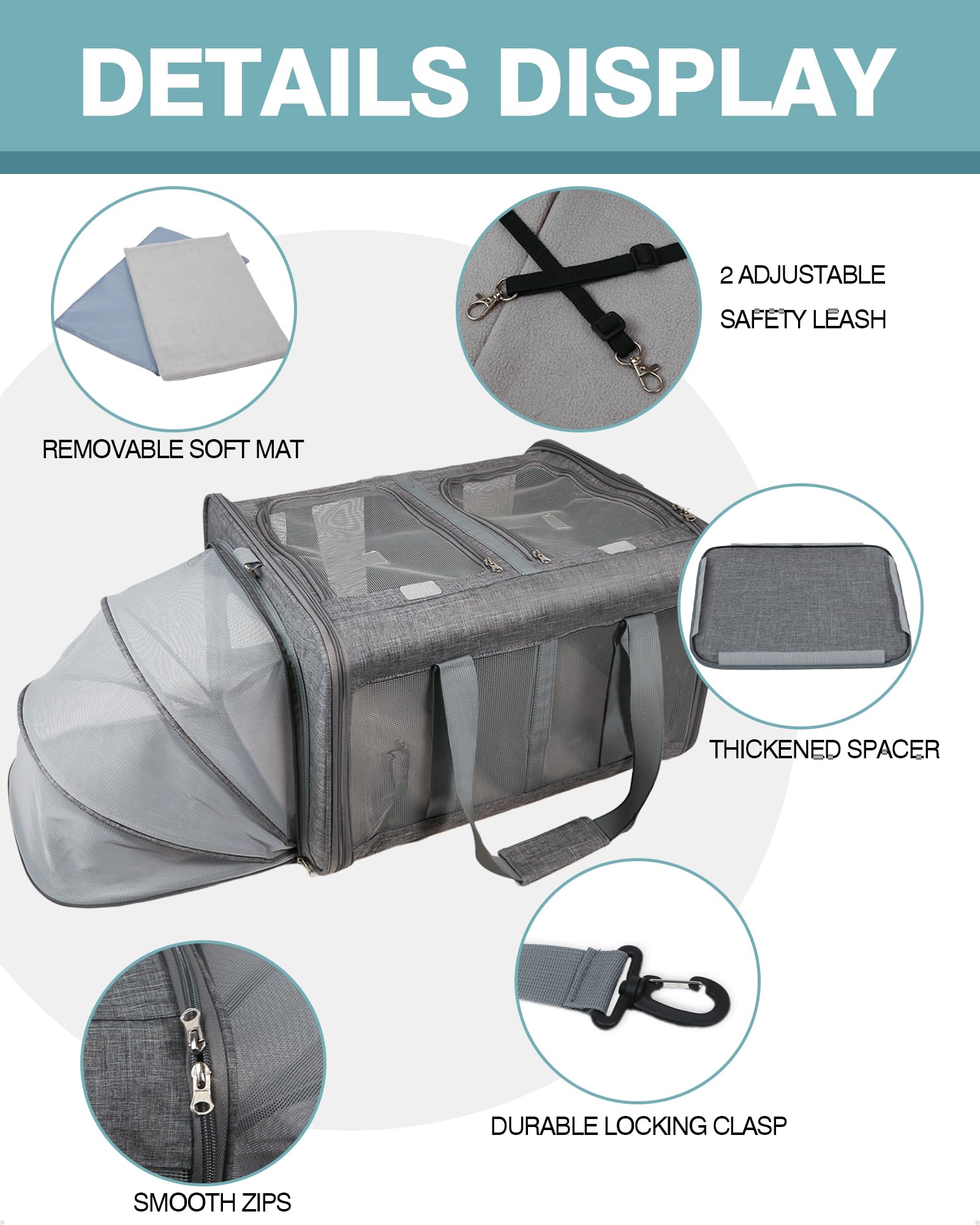 Katzentransportbox Transporttasche für 2 Katzen, Faltbarer Cat Carrier Hundebox, Erweiterbar Hundetransportbox Tragetasche Katze katzentasche bis 17kg/38lb