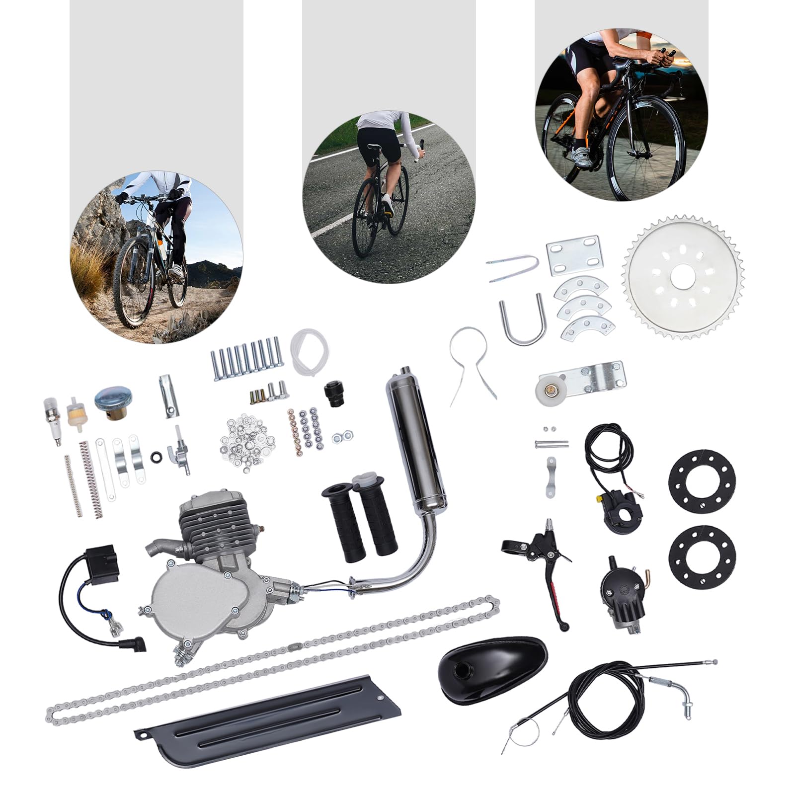 80CC 2-Takt Gasolina Motor Kit Heavy Duty Bicycle Motorized Bike Gasolina Bike Motor Kit CDI para bicicletas de montaña, bicicletas de carretera, cruiser