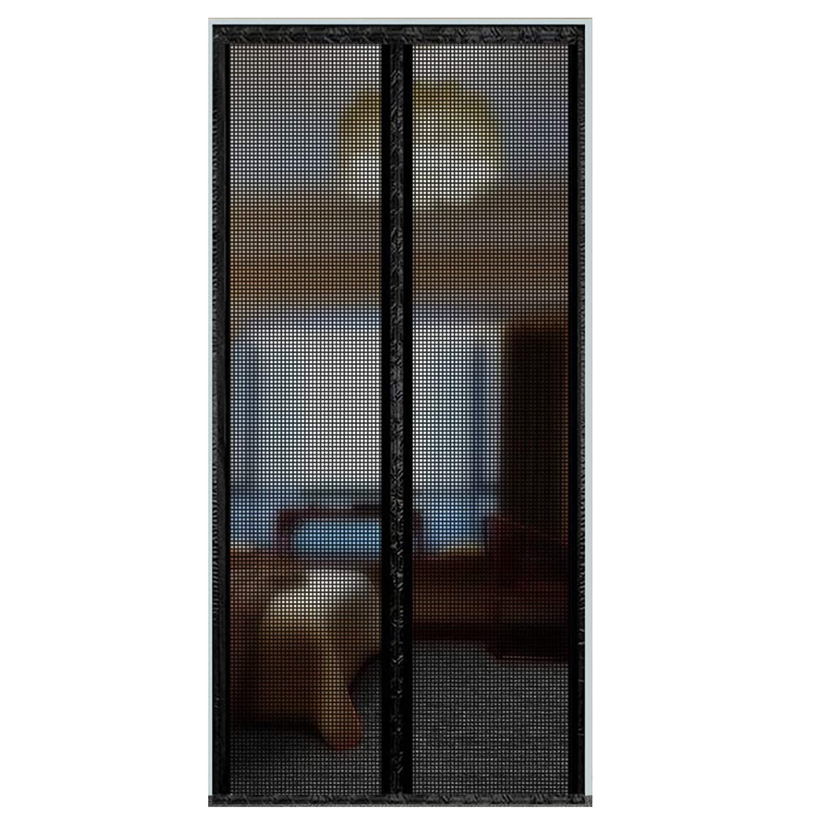 Magnetyczna moskitiera bez użycia rąk ze wzmocnionego włókna szklanego, 33 × 77 cali, wpuszczana świeżego powietrza, automatyczne zamykanie, czarna, nowa i ulepszona