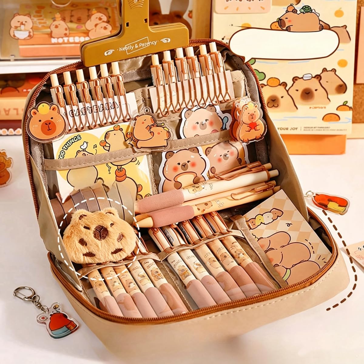 Generisch Capybara Rucksack，GeräUmiger Rucksack In Form Eines Wasserschweins, Inklusive Lunchbox Und FedermäPpchen; Ein Lernset In Form Eines Wasserschweins, Geeignet FüR Jungen Und MäDchen.