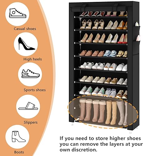 Miniatura 7 de Laiensia - Organizador de estantes para zapatos de 9 niveles vertical, organizador de almacenamiento de zapatos que ahorra espacio, estante de