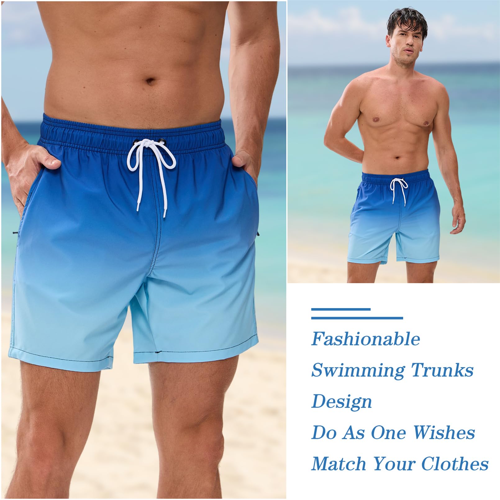 Vorvowry Costume Uomo Mare Calzoncini Asciugatura Rapida Costumi da Bagno Impermeabile Boxer con Tasca Estivi Pantaloncini Uomo Colore Sfumatore per Nuoto Corsa Fitness