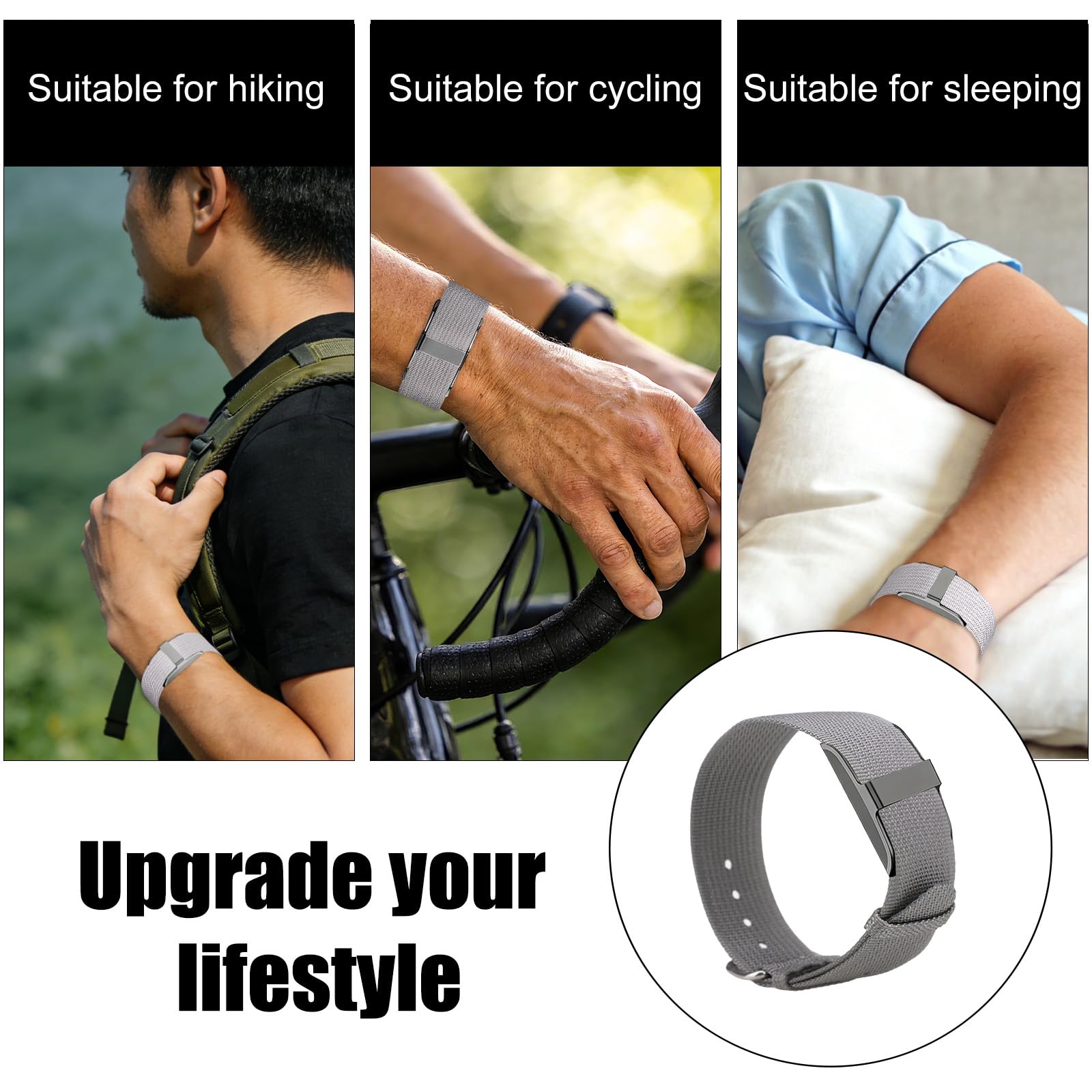 Brazalete Nylon Reemplazo para Hume Band, Pulsera Tejida Transpirable con Hebilla Metálica Ajustable para Hume Health Band Rastreador Fitness Confort Uso Todo el Día (Gris) — view 7