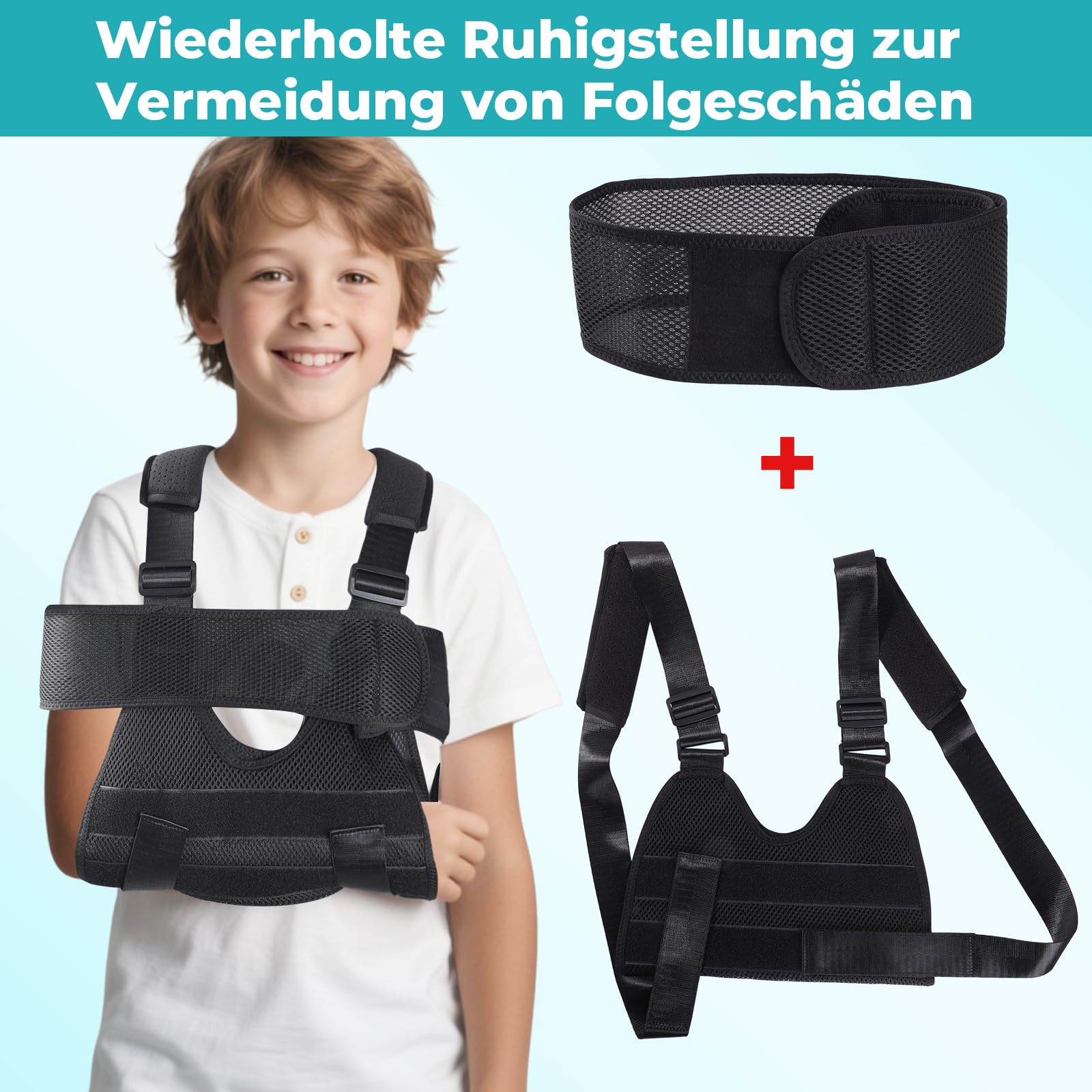 Maintien du bras Écharpe de bras pour enfants, écharpe de bras respirante pour le bras cassé, le coude, le poignet et la récupération des blessures(Noir,XS)