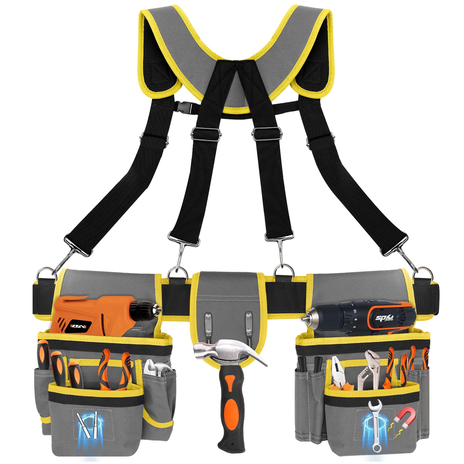 Pochette à outils magnétique pour électricien et ceinture de chantier réglable jaune