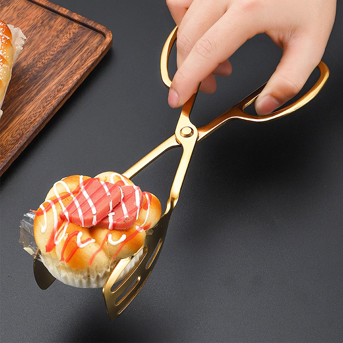 Lot de 2 pinces à salade en acier inoxydable de 25,4 cm pour cuisine, service et restauration, ustensiles pour steak, barbecue, buffet (doré)