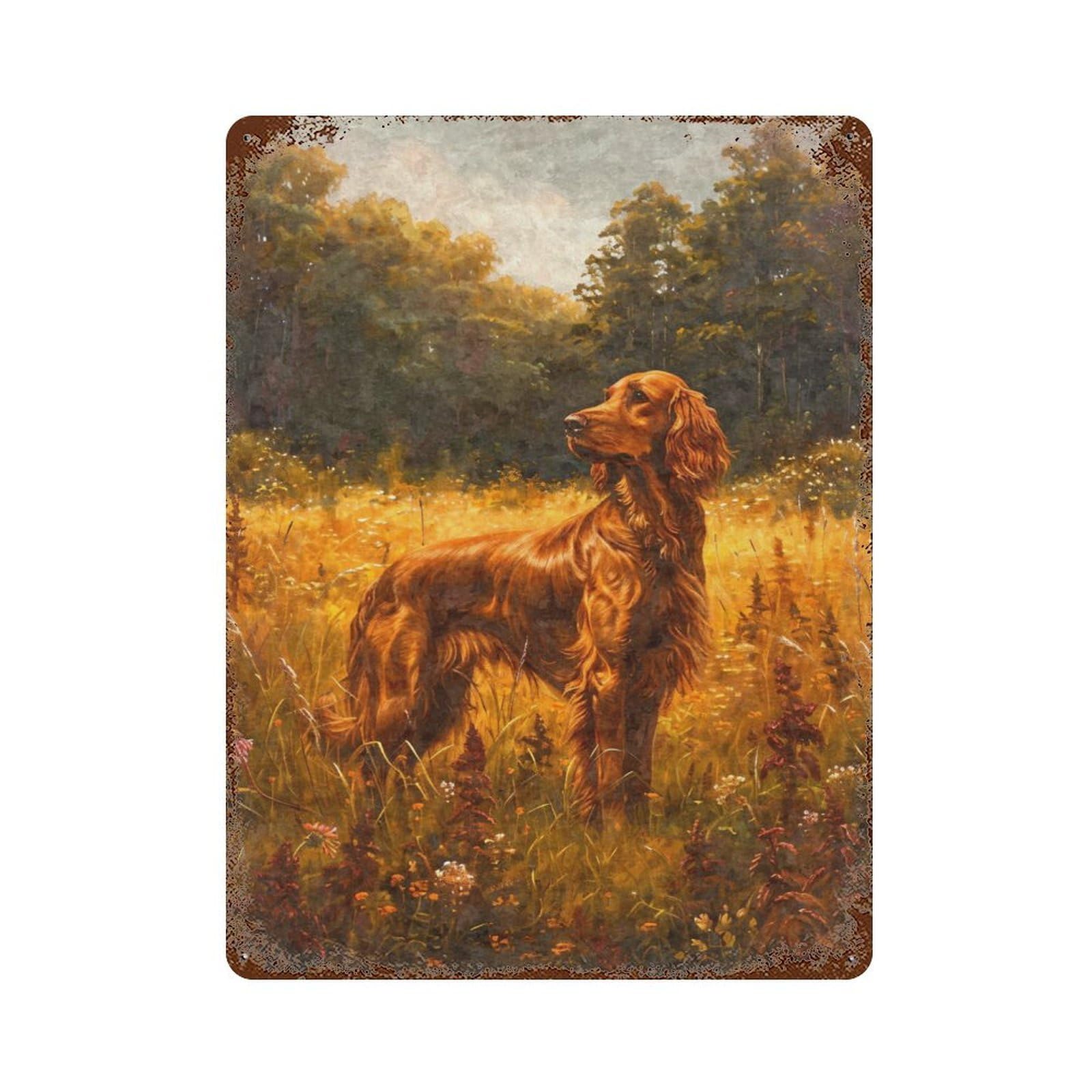 Distressed Metal Wall Sign Vintage Irish Setter Dog 15.7"x11.8", Retro Wall Decor for Basement, Hobby Room And Garage Decor