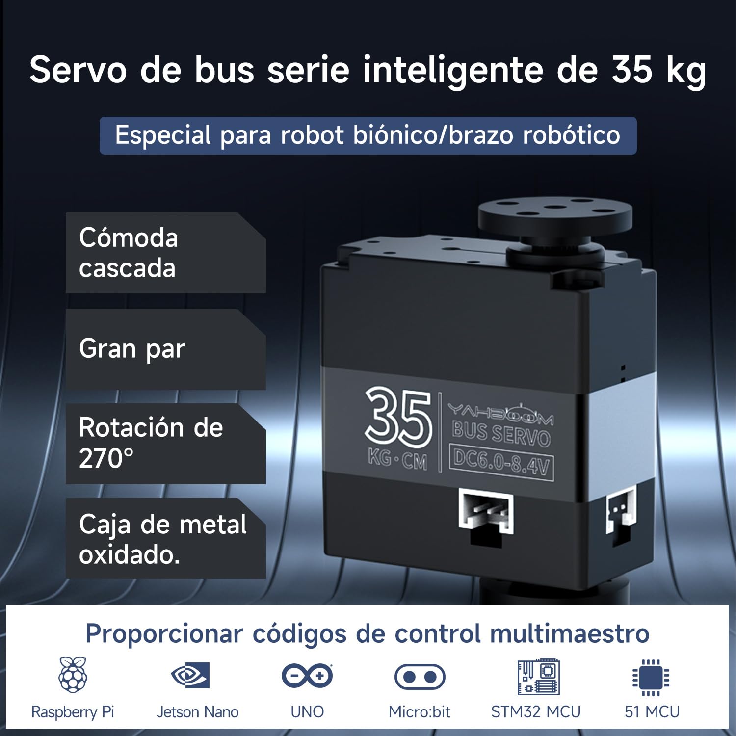 Yahboom 35KG Intelligent Serial Bus Servo 270° High Torque Serial Port Motor Dual-axis Servo for Robot Gimbal Robotic Arm with Steering Gear Debugging Board (35KG bus servo*4-debug board)