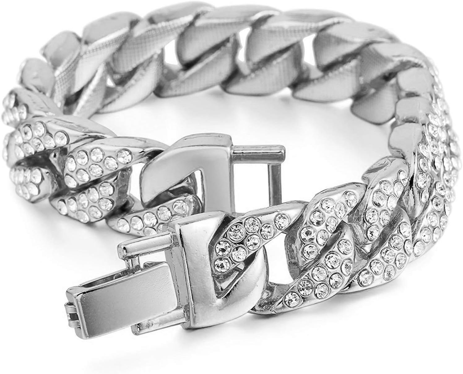 Aiyo NiceMens Womens Cuban Link Bracelet Hip Hop Bracelet Gold Chain Bracelet Iced Out Curb Cuban 18k Gold Plated Bracelet With Clear Rhinestones