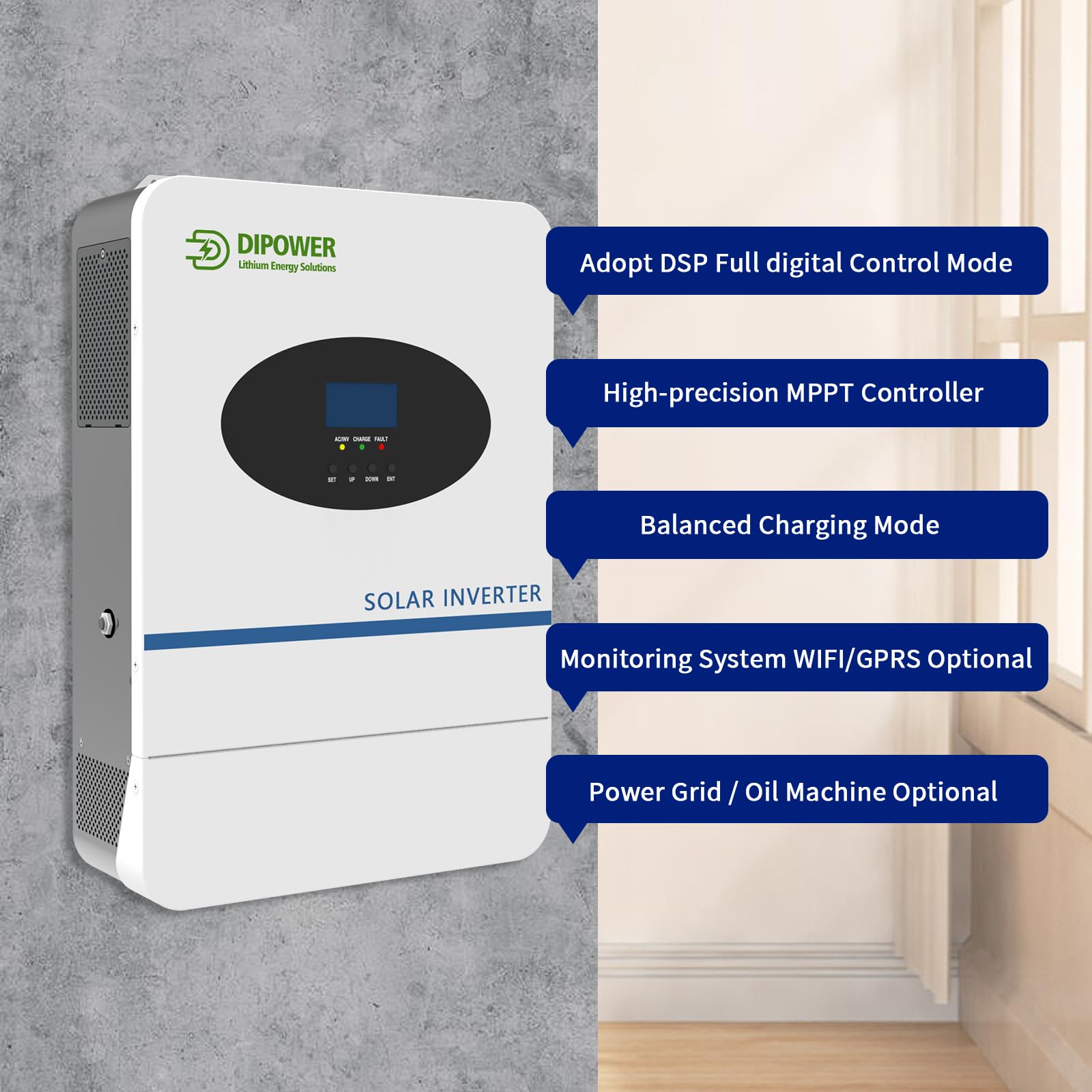 Inverter Solare Inversor Onda Pura da 5000W 48VDC a 230VAC con Caricatore Solare MPPT 100A, Inverter Fotovoltaico con Funzione Parallela per Sistemi Off-Grid