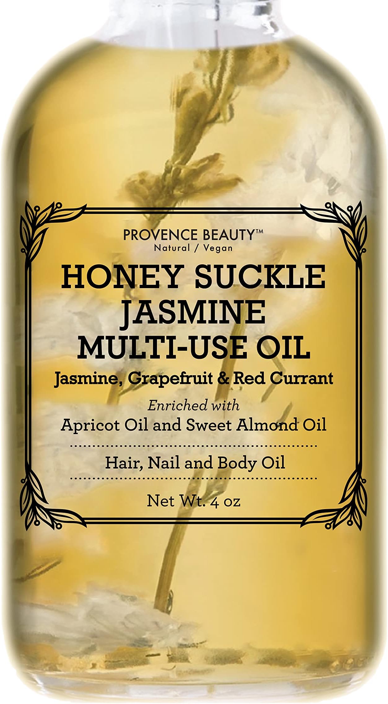 Provence Beauty Honey Suckle Jasmine Multi-Use Oil for Face, Body & Hair - Hydrates Skin & Restores Hair's Natural Shine - Enriched with Apricot And Fractionated Coconut Oil & Vitamin E - 4 Fl Oz