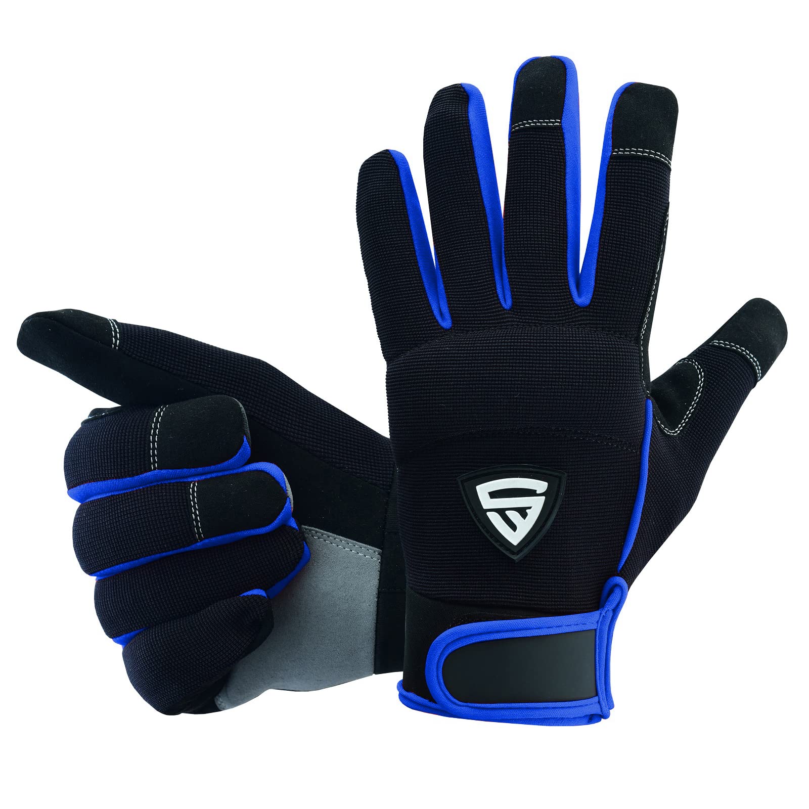 Swift Wear Mechanic Utility Work Gloves Mens & Women Safety Working Touch Screen Comfortable Breathable Gardening (Blue, Small)