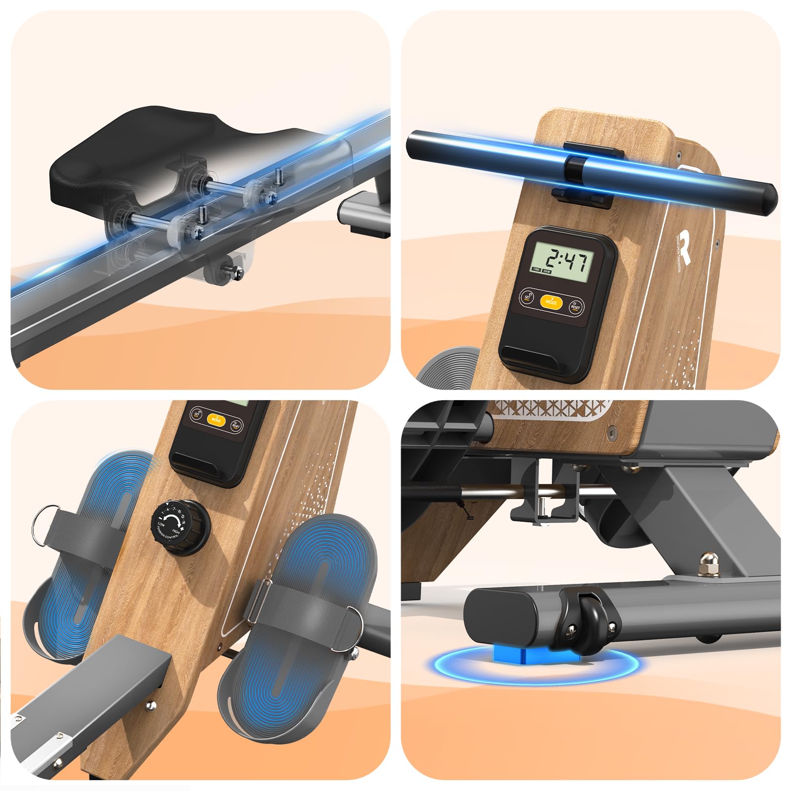 Vogatore per casa OR3, vogatore magnetico con monitor Bluetooth, 16 livelli di resistenza, vogatore compatto con capacità di peso di 150 kg, conservazione verticale