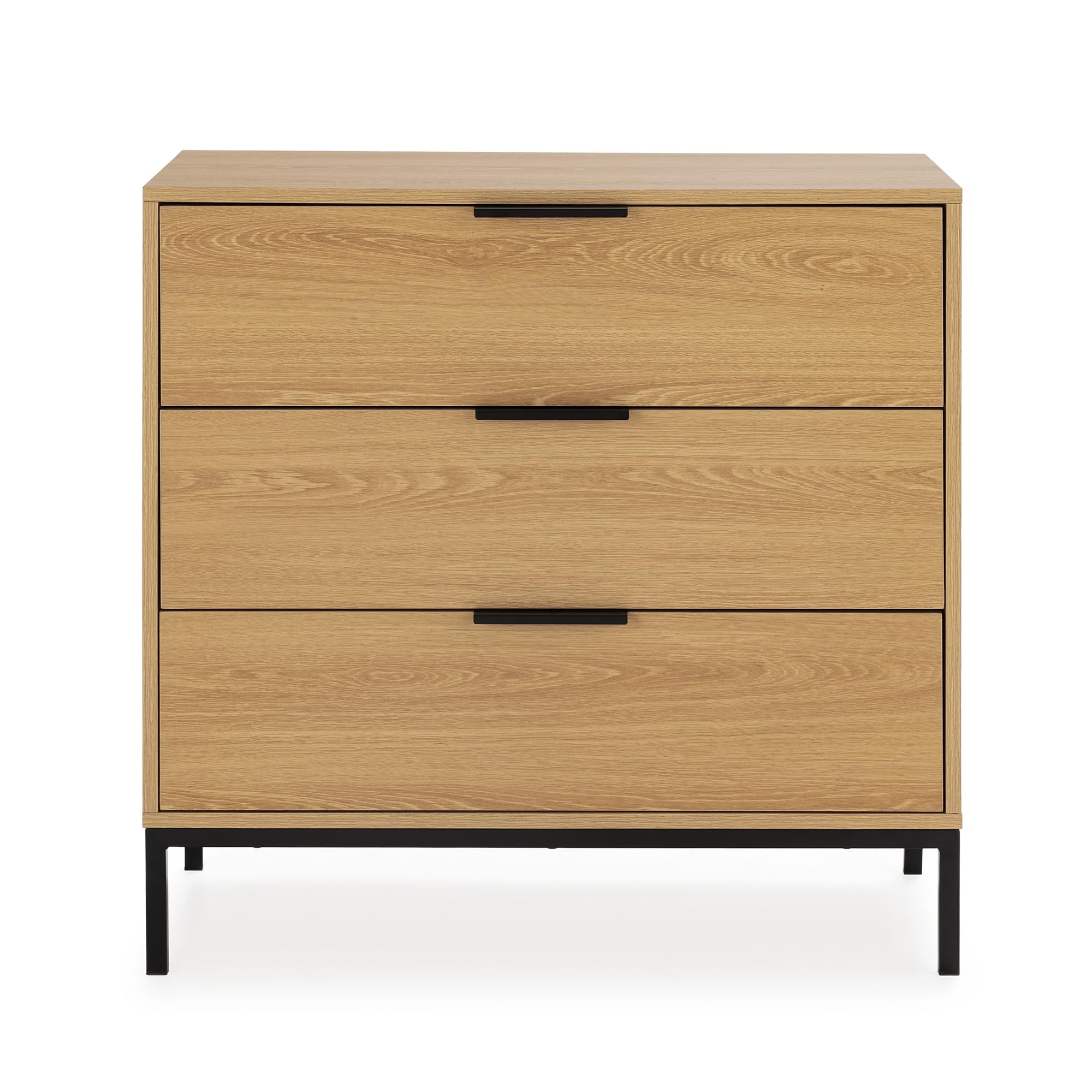 HOMN LIVING Cómoda de Noche Auri 3 cajones Color Roble, 80 cm (Ancho) 40 cm (Profundo) 80 cm (Altura)