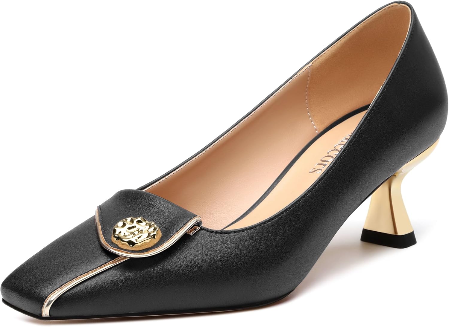 Women's Kitten Heels Square Toe Low Heel Pumps Closed Toe Patent Slip On Pumps Womens Work Dress Office Wedding Party Shoes 2 Inch