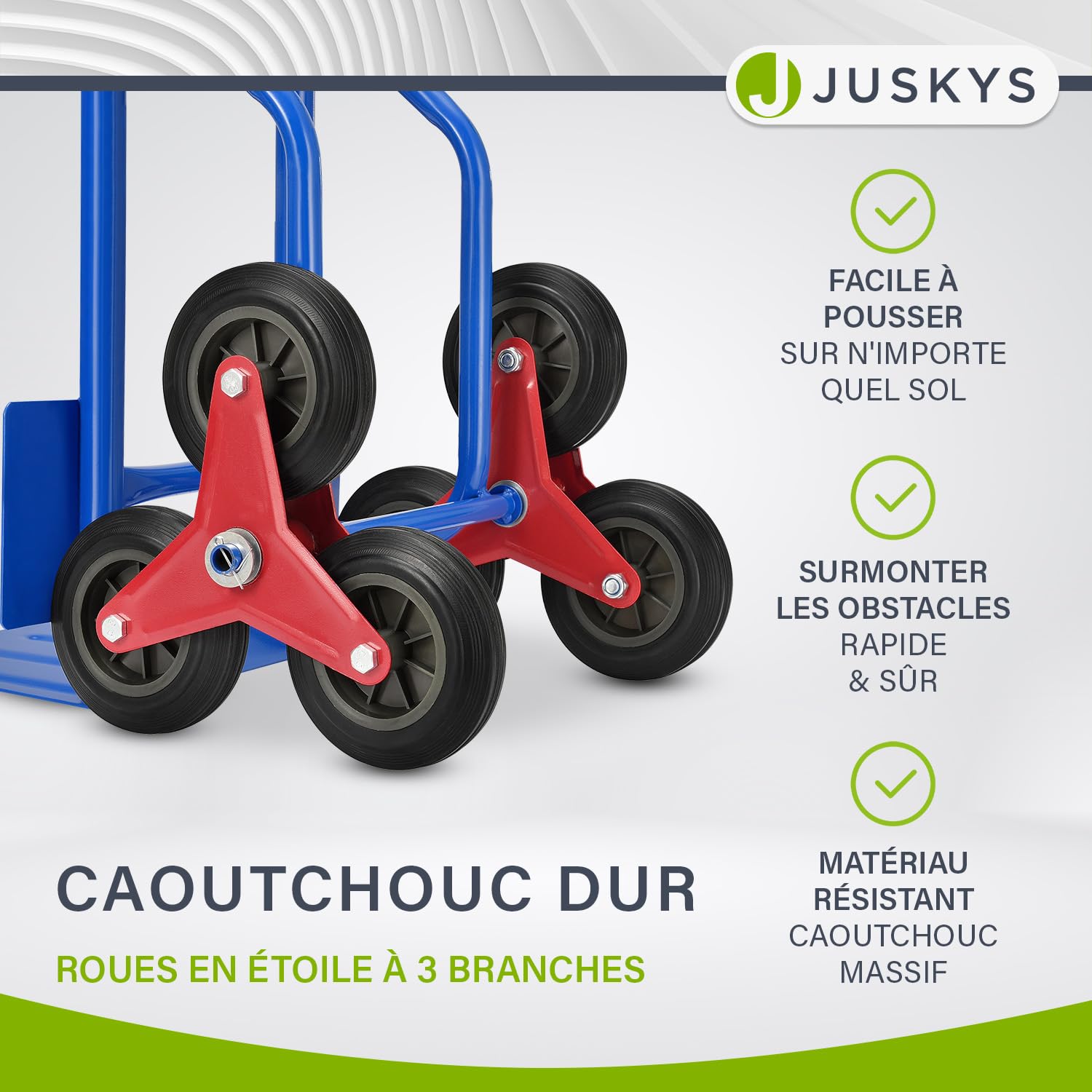 Juskys Diable d'escalier Pliable - Monte-escalier avec pneus en Caoutchouc Dur et Cadre en Acier - etiable pour déménagement & Objets Lourds Diable d'escalier