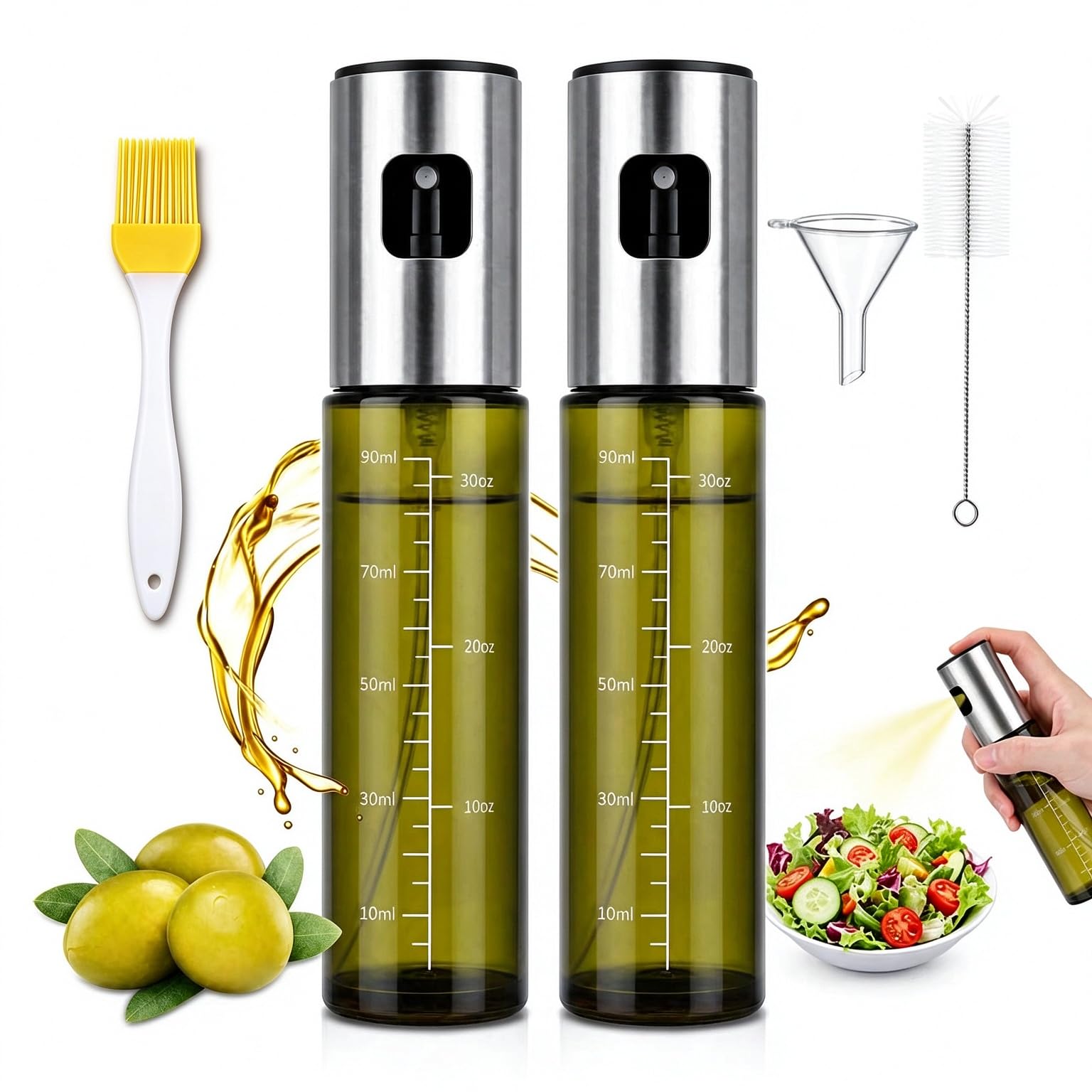 Latava Ölsprüher für Speiseöl, UV- Schutz Glas Sprühflasche Öl, 100% BPA frei Öl Zerstäuber Küche Ölsprühflasche Heißluftfritteuse,Oil Sprayer mit Skala & Trichter, Ölspray für ÖI & Essig