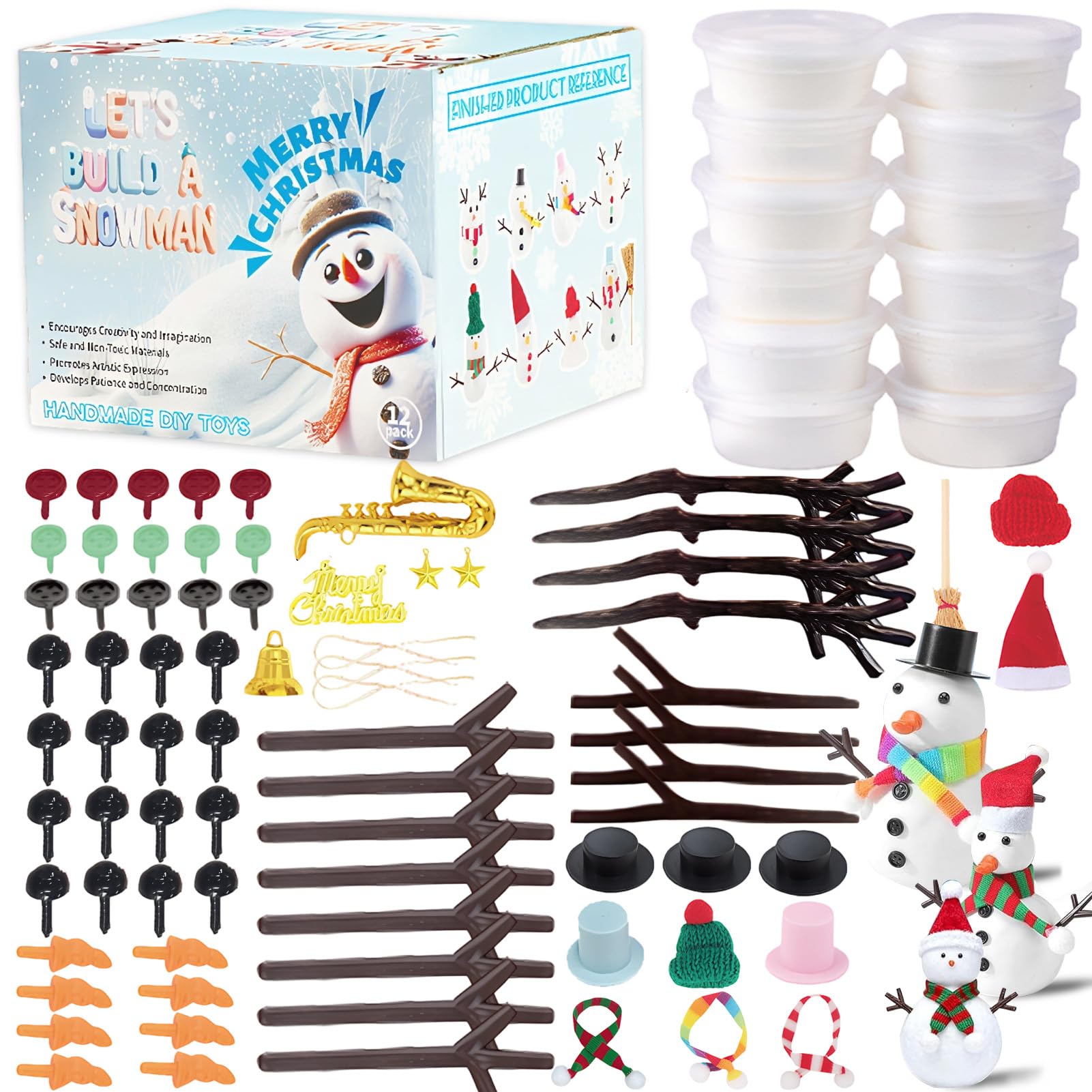 Crittygo Christmas Snowman Craft Kit, Air Dry Modeling Clay Crafts, Build a Snowman Kit Christmas Ornaments Crafts Xmas Gift for Holiday/Winter Party
