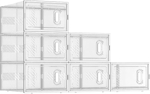 BALEINE Paquete de 6 cajas apilables de almacenamiento de zapatos para el tamaño 9, contenedores transparentes gruesos con tapas, organizador