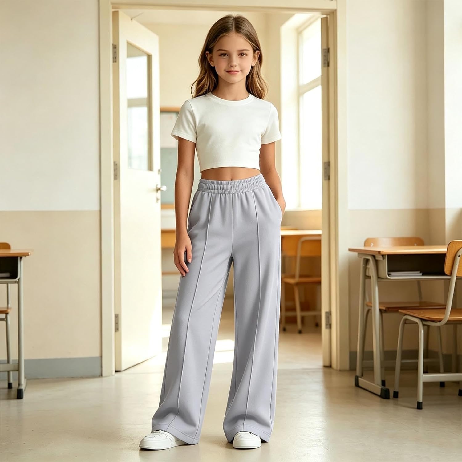Sweatpants for Girls Baggy Wide Leg Sweat Pants Oversized Drawstring Elastic Waist Joggers Kids Cute Fall Clothes