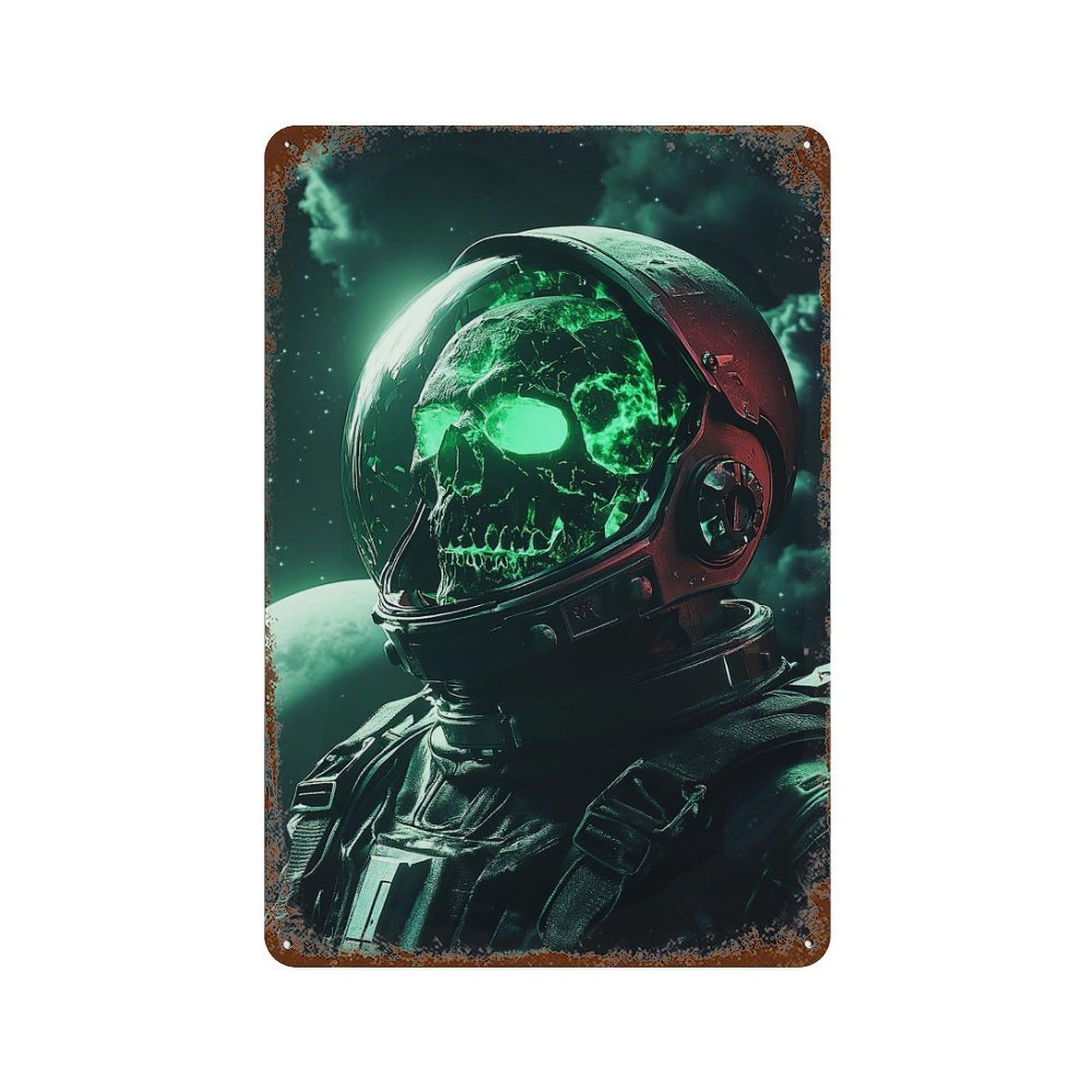 Space Explorer with Glowing Skull Helmet Aged Metal Wall Plaque 11.8"x7.9", Classic Wall Plaque for Garage, Pub Or Kitchen