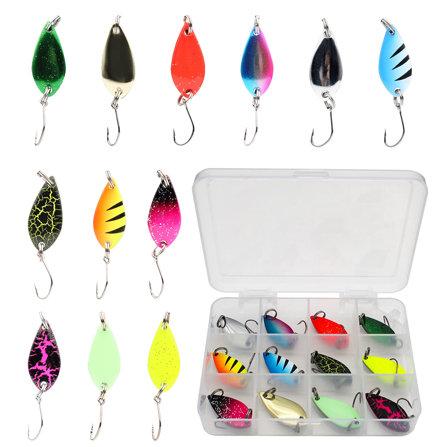 Fishing Lures,Fishing Spoons, Colorful Casting Fishing Spinner Hard Baits Tackle Single Hook for Trout Bass Salmon Freshwater Saltwater with Metal Hooks