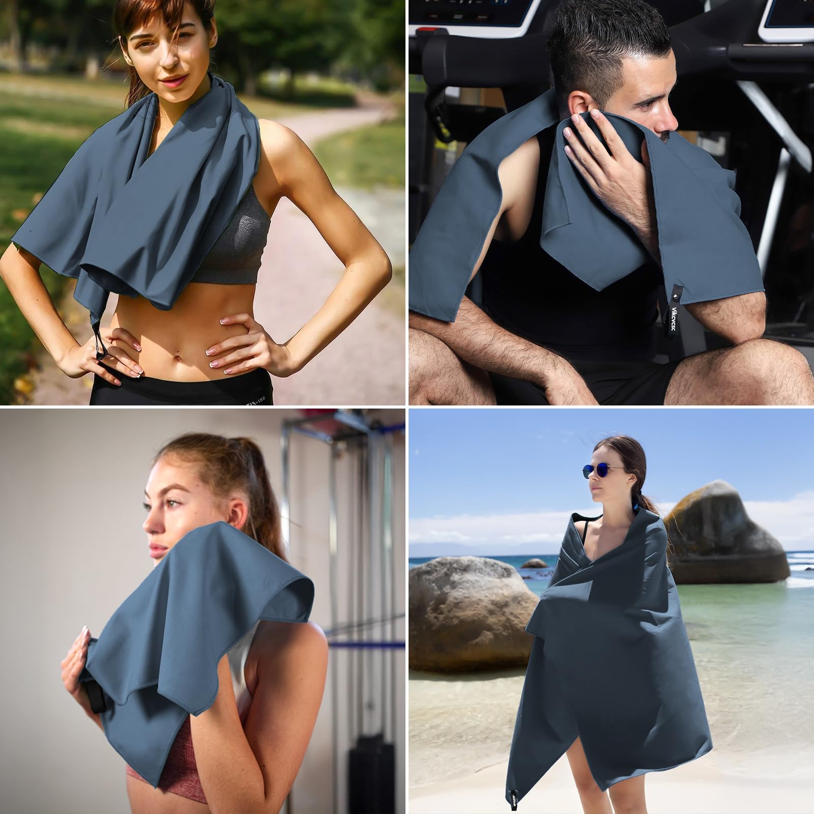 Set Asciugamani Microfibra 4 Pezzi - Per Spiaggia, Palestra E Viaggio (180x80 Cm + 80x40 Cm + 40x30 Cm) - Foto 13