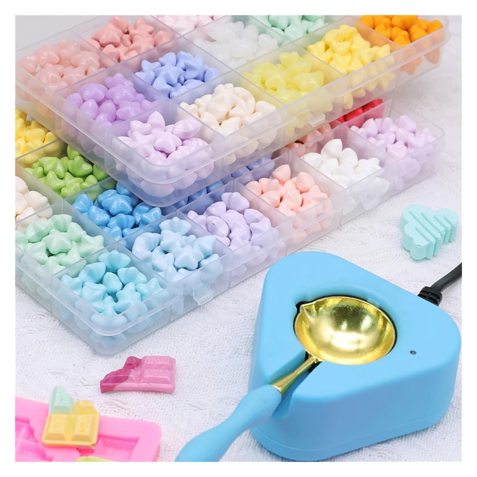 Set di scatole for sigilli vegetali con perline ceralacca retrò, 24 colori, mare(24 cells-3)