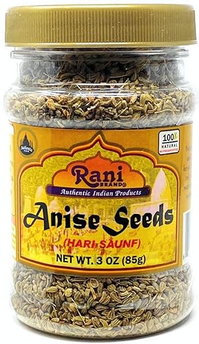 Rani Anís Seeds (Hari Saunf) Tarro PET de 3 onzas (3.00 oz) Todo natural Apto para gluten Sin OMG Vegano Origen indio