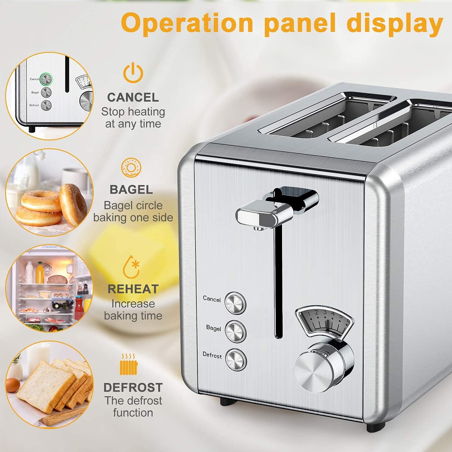 Toasters 2 Slice Best Rated Prime, whall Stainless Steel,Bagel Toaster - 6 Bread Shade Settings,Bagel/Defrost/Cancel Function,1.5in Wide Slots,Removable Crumb Tray,for Various Bread Types (850W)（Silver）: Home & Kitchen