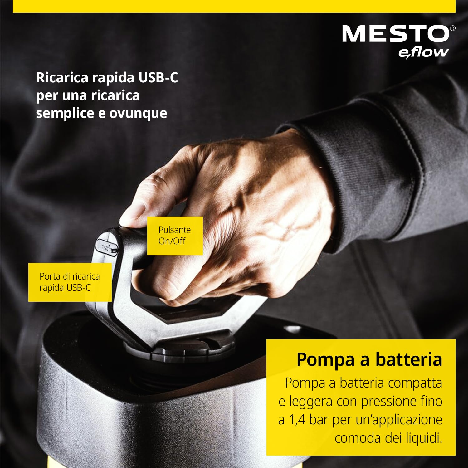 MESTO e.FLORI COMPACT Spruzzatore elettrico 3 L | Spruzzatore a pressione | Nebulizzatore a batteria 1,4 bar | Pompa irroratrice a batteria da giardino per acqua, fertilizzanti, diserbo | Giardinaggio