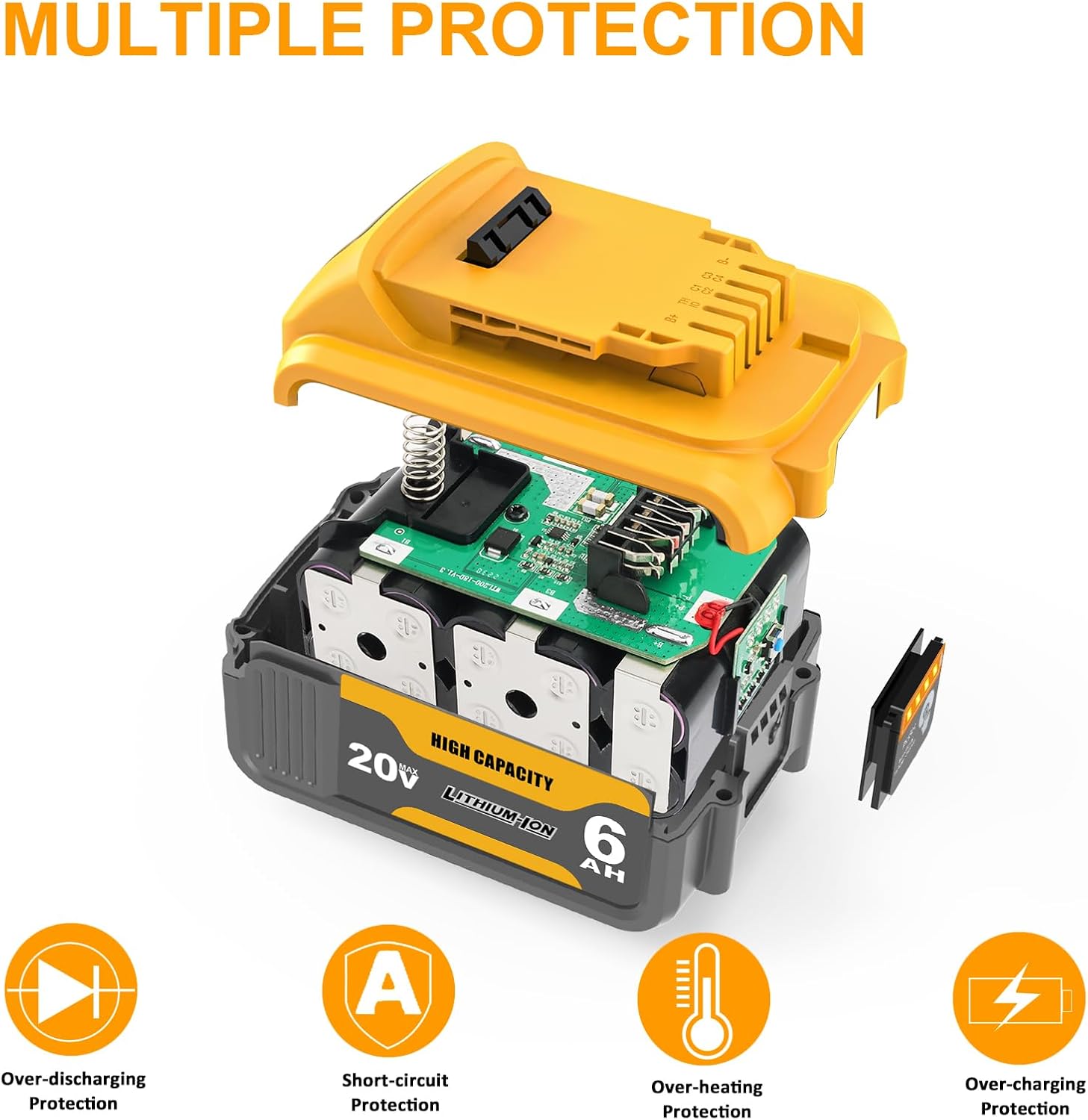 2Pack 6 Ah Battery Compatible with Dewalt 20V Max Battery Replacement for DCB206 DCB-205 DCD/DCF/DCG/DCS Apply to Cordless Tools(Not Made in Dewalt)