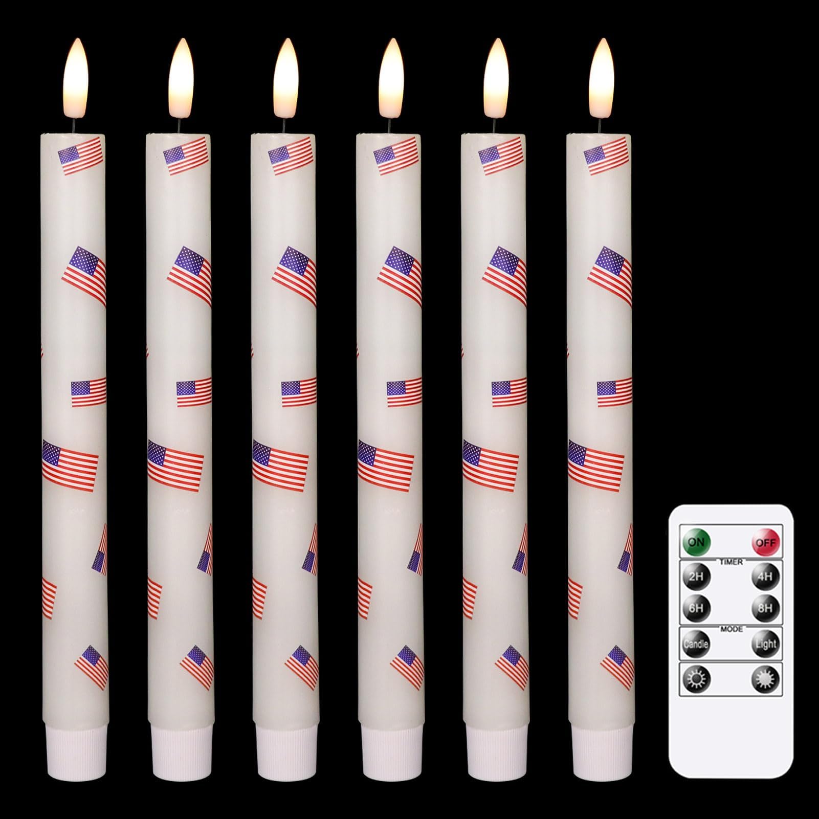 GenSwinNational Flag Flameless Taper Candles Flickering with 10-Key Remote, Battery Operated Led Warm 3D Wick Light Window Candles Real Wax Pack of 6, Christmas Home Wedding Decor(0.78 X 9.64 Inch)