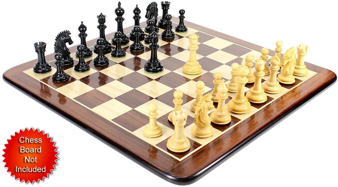House of Chess - Ebony/Boxwood Chess Pieces Encore Staunton 4.5" + 2 Extra Queens + Wooden Storage Box