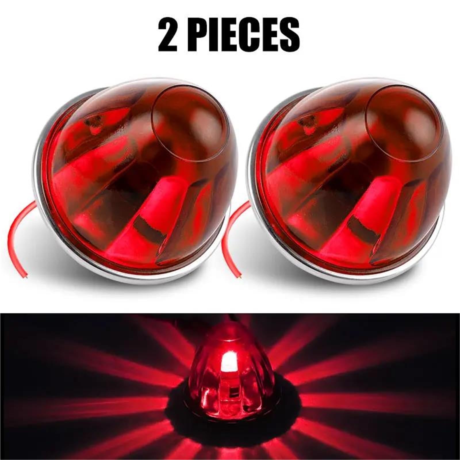 Luz Intermitente Luces LED De Posición Lateral, Luz Trasera Cristal, Señal Giro Para Camión, Remolque, Tractor, Autobús(2pcs Red)