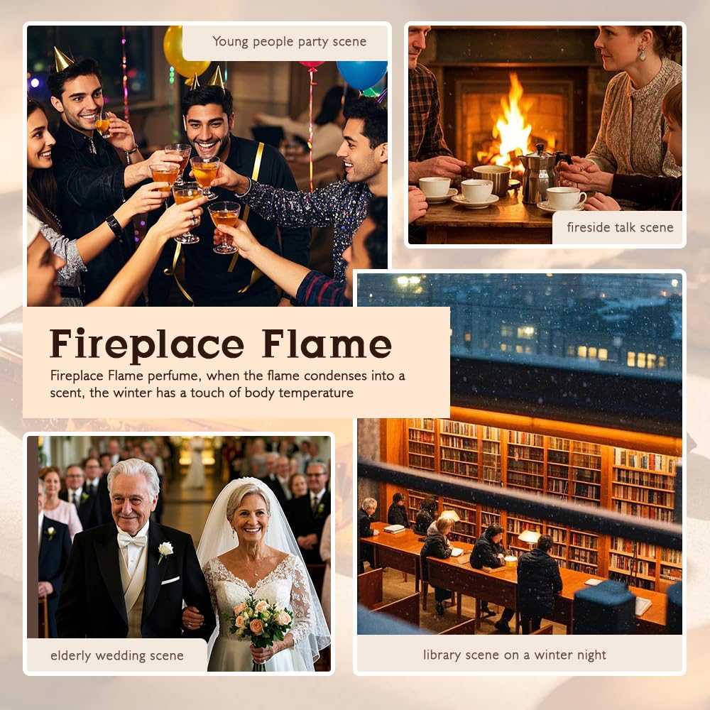Fireplace Flame - Woody, Vanilla, Warm Spicy & Seductive Eau de Parfum 3.4 Ounce / 100 ML Long Lasting Fragrance for Unisex & Special Occasion