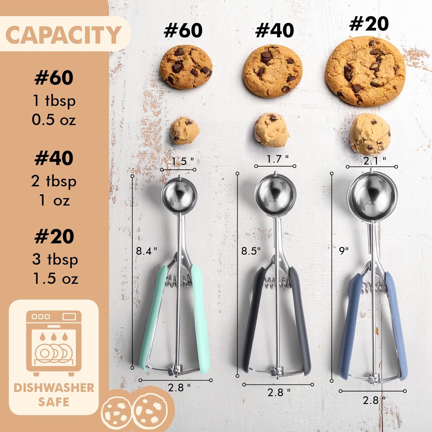 Cookie Scoop set, Cookie Scoops for Baking, Size #60/ #40/ #20, Cookie