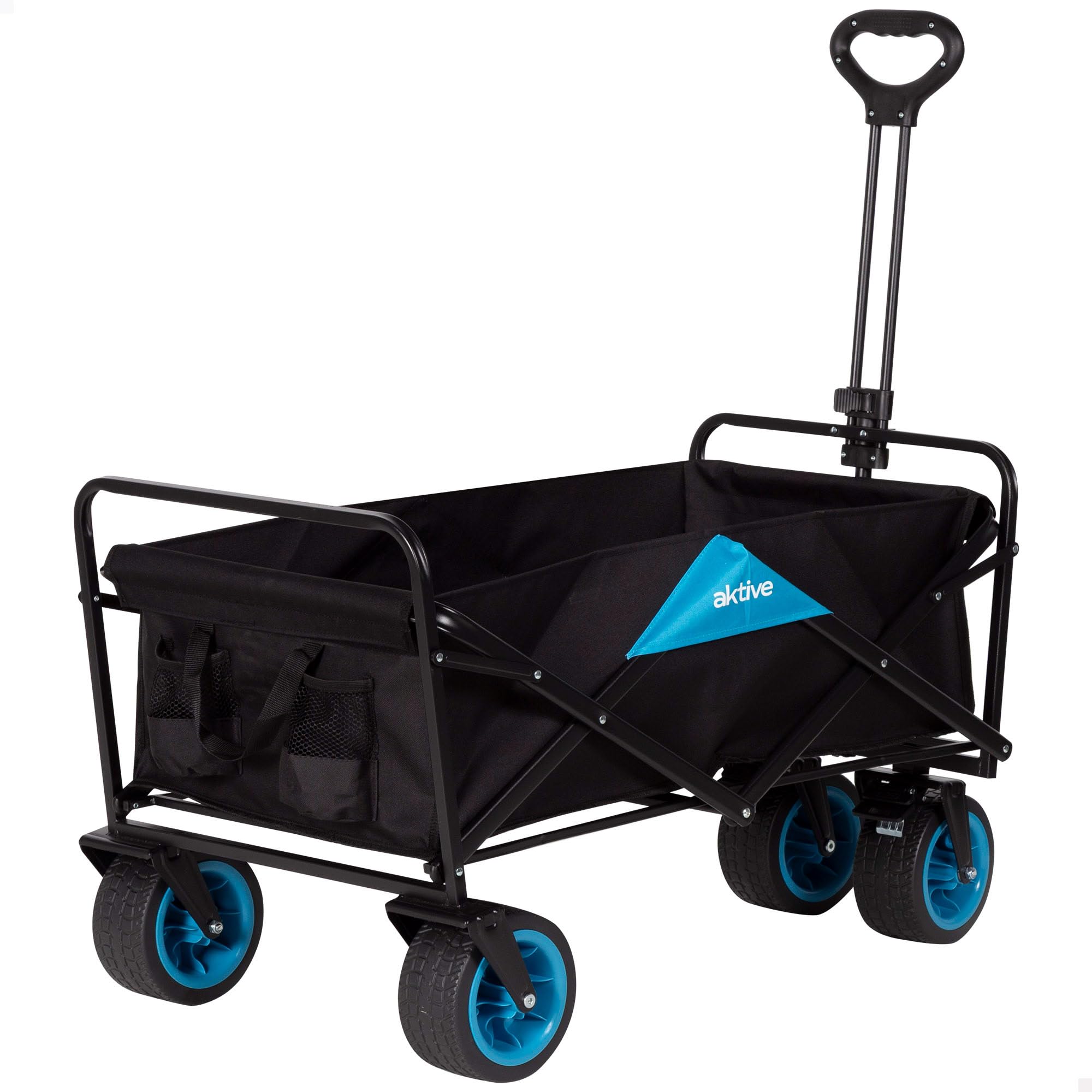 AKTIVE Carro Transporte Plegable, 90x50x97 cm, Carro Playa con 4 Ruedas, Carro portatodo, hasta 80 kg, Estructura en Acero, Gran Capacidad Almacenamiento, Carro Negro (62502)