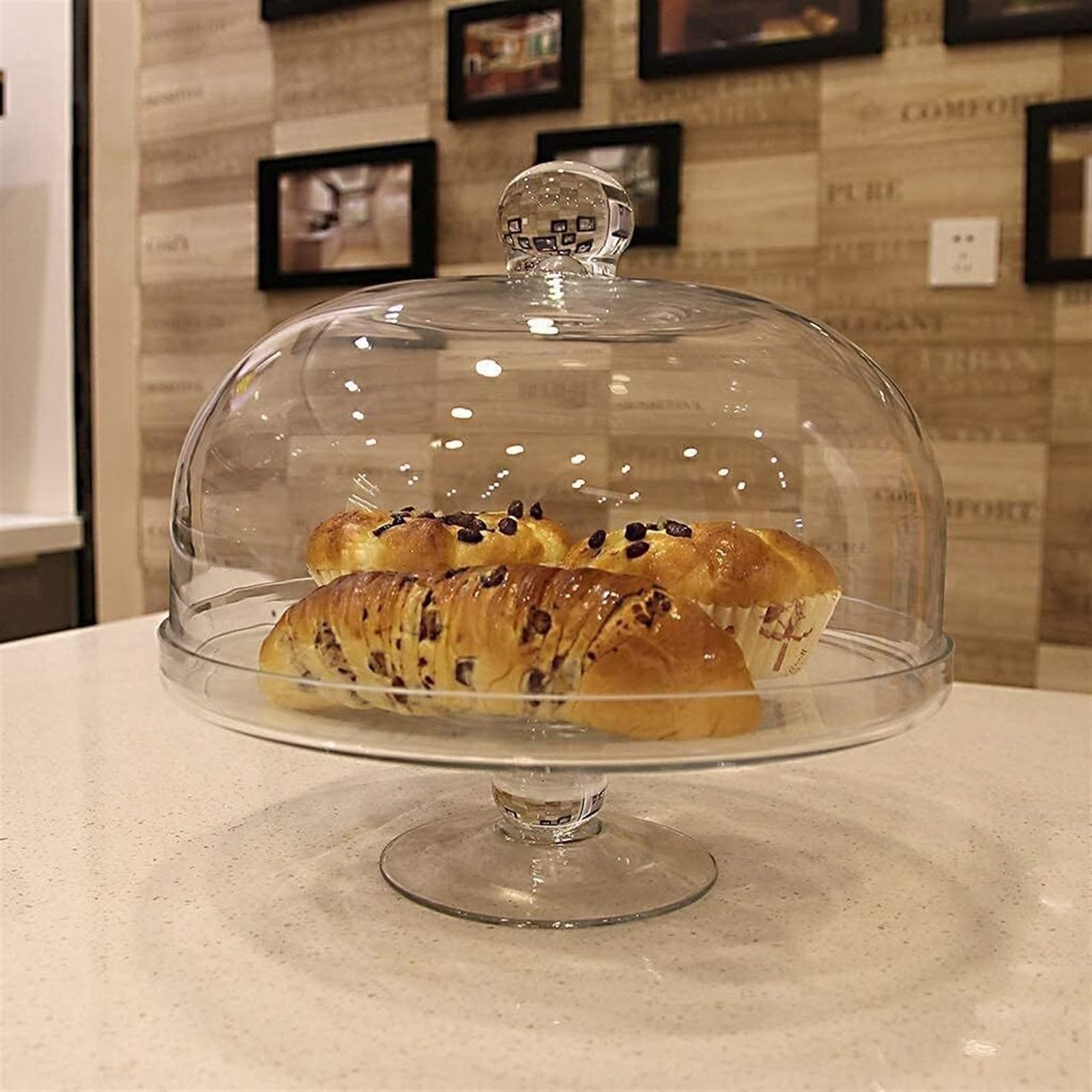 Soporte for Pasteles con cúpula de Vidrio Transparente for Pasteles, cúpulas for Alimentos, decoración de Flores, Tra a Prueba de Polvo(28.5 * 28.5 * 28cm)