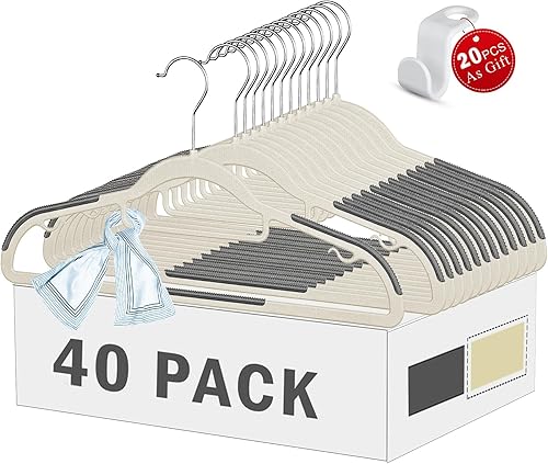 Perchas de plástico antideslizantes, paquete de 40 unidades de 16.5 pulgadas, perchas para perchas para armario, ahorran espacio con ganchos para