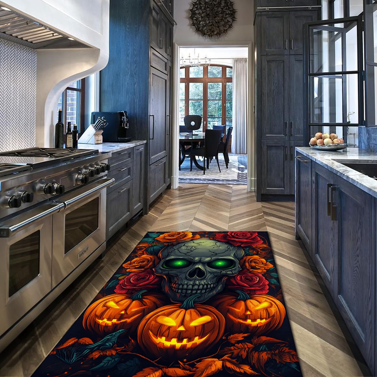 Styl Halloween 12 cm x 18 cm - dywaniki gotycka czaszka i dynie wzór róży niski runo mata podłogowa do salonu sypialni przenośna składana