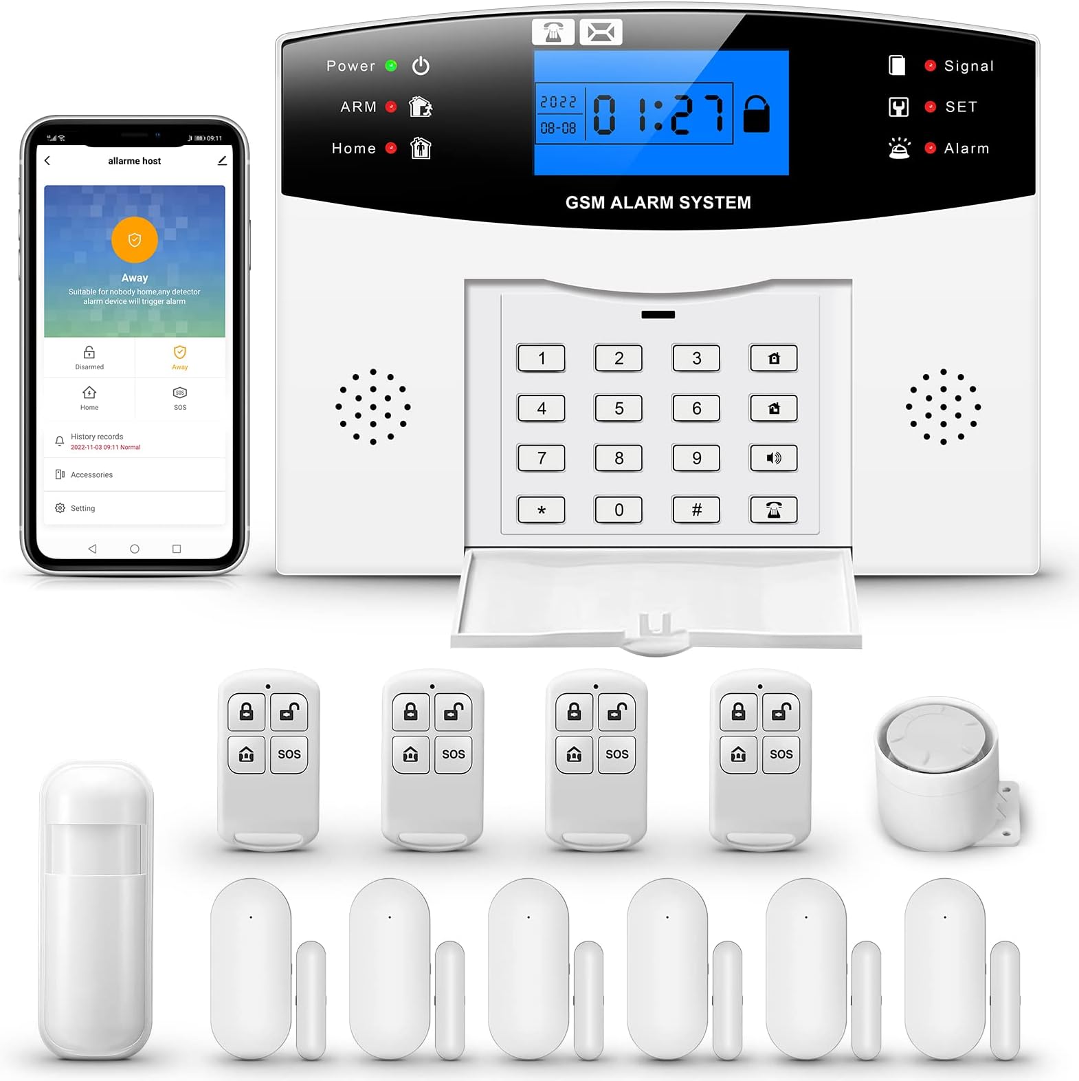 Sistema Allarme Casa GSM 8 Pezzi - Con Fotocamera E App, Compatibile Alexa, Senza Costi Mensili