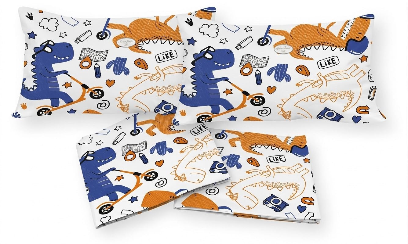 SpazioTessile Completo Letto Set Lenzuola o Federe Fantasia Dino Dinosauri 100% Cotone (Piazza e Mezza)