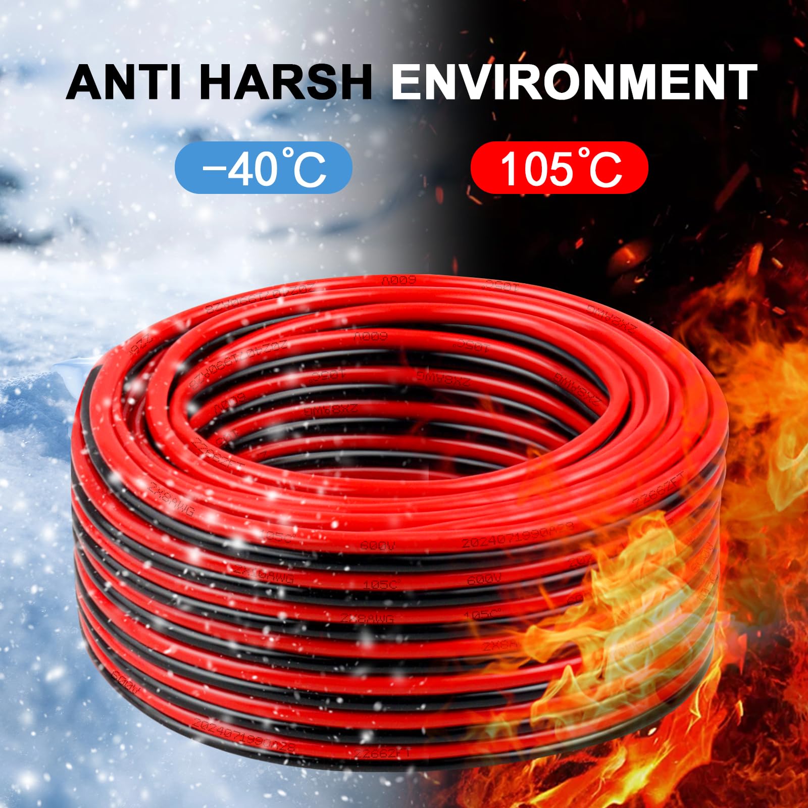 Cable eléctrico de calibre 8, 600 V, 8 AWG, 2 conductores, cable paralelo de cobre estañado de 25 pies, cable trenzado aislado de bajo voltaje para panel solar, automoción, audio automático