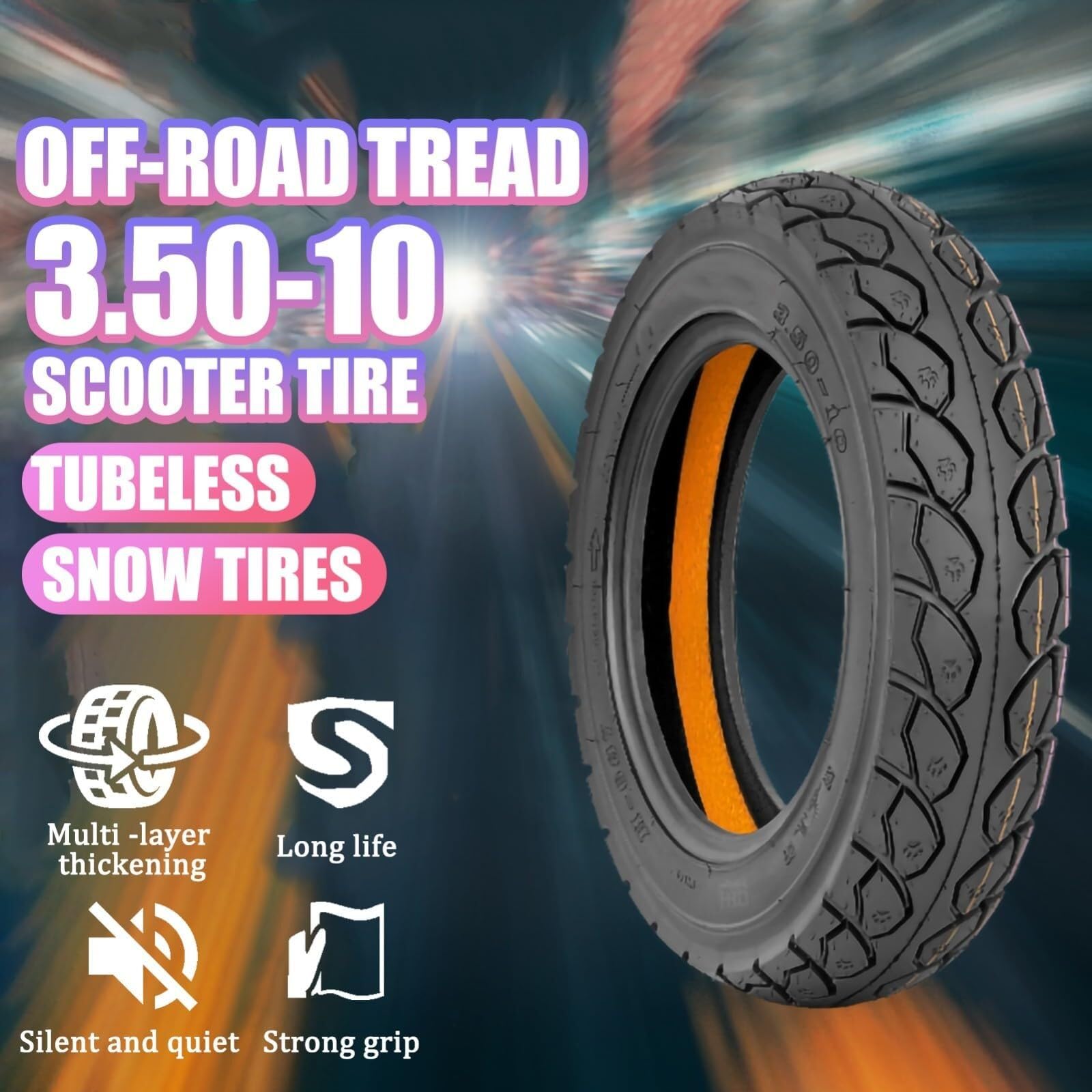 3.50-10 Bezdętkowy Opona Terenowa 3.50/10 z Wzmocnionym Amortyzowaniem dla Felg 10 Cali z 3 50 10 8PR 58J 520lbs Hulajnoga E-Bike