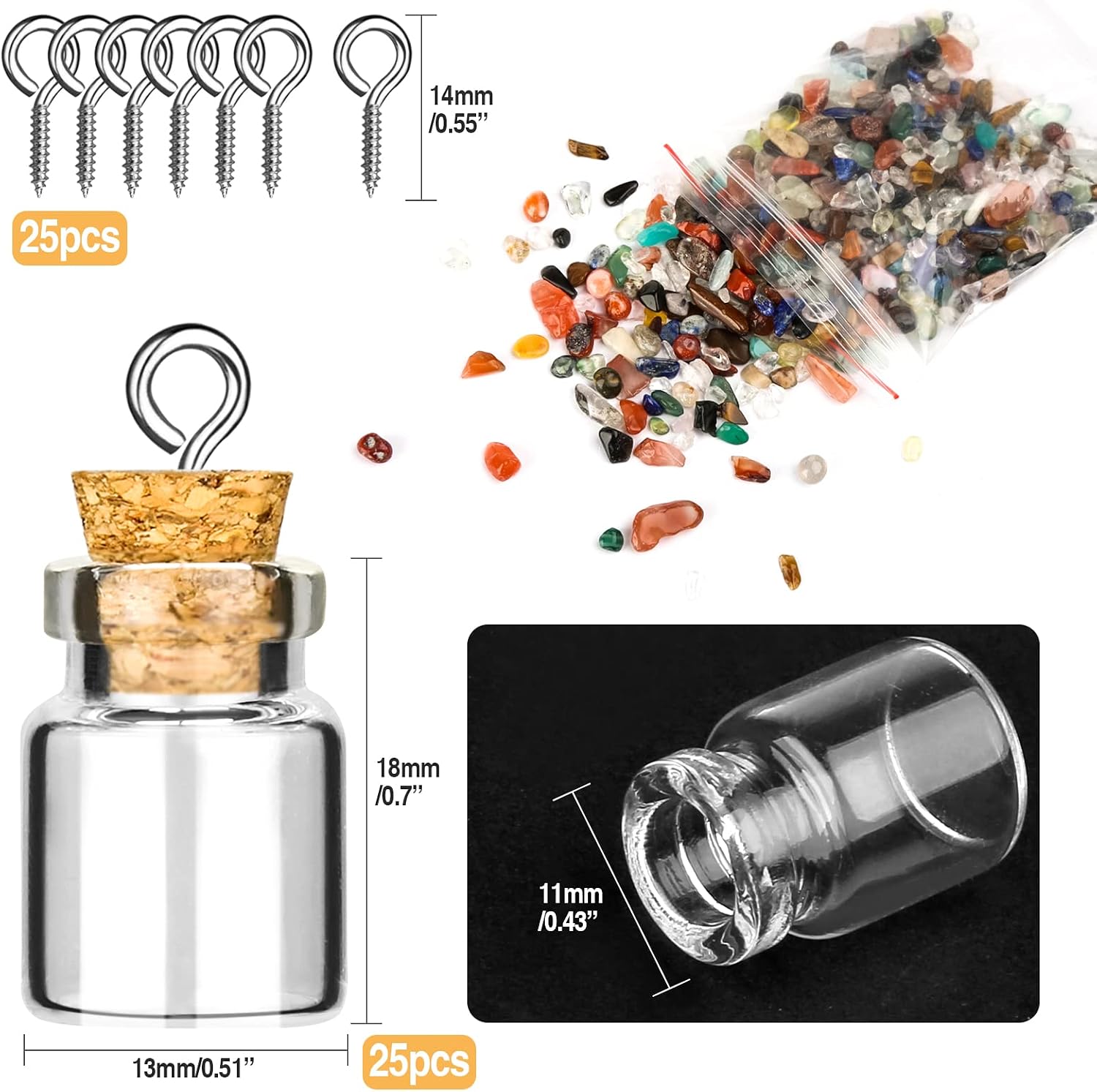 GOTRUST 25pcs Mini Glass Bottles With Cork for Crystals and Gemstones Healing Wishing Miniature 1ml Bottles for DIY and Crafts Decoration - Image 3