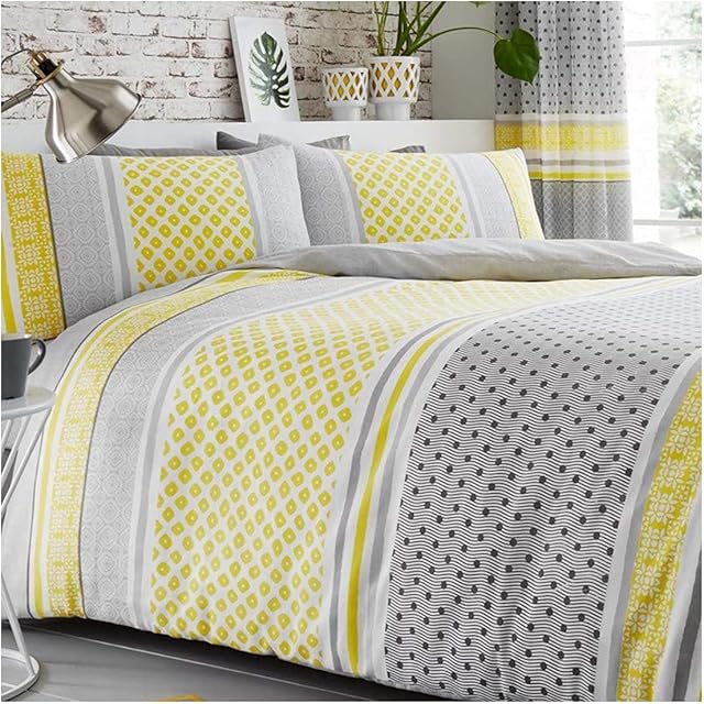 Lions Charter Striped Bedding - Duvet Cover King Size Bed with Matching Pillowcase, 3 Piece Ultra Soft Poly Cotton Reversible Quilt Covers, Mustard, 230x220cm